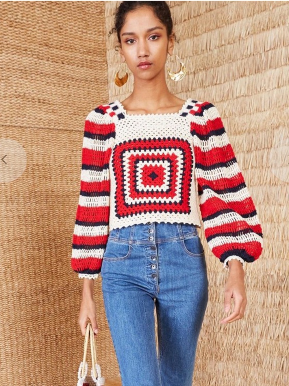 Ulla Johnson Beso Crochet Top in White and Red Size Small